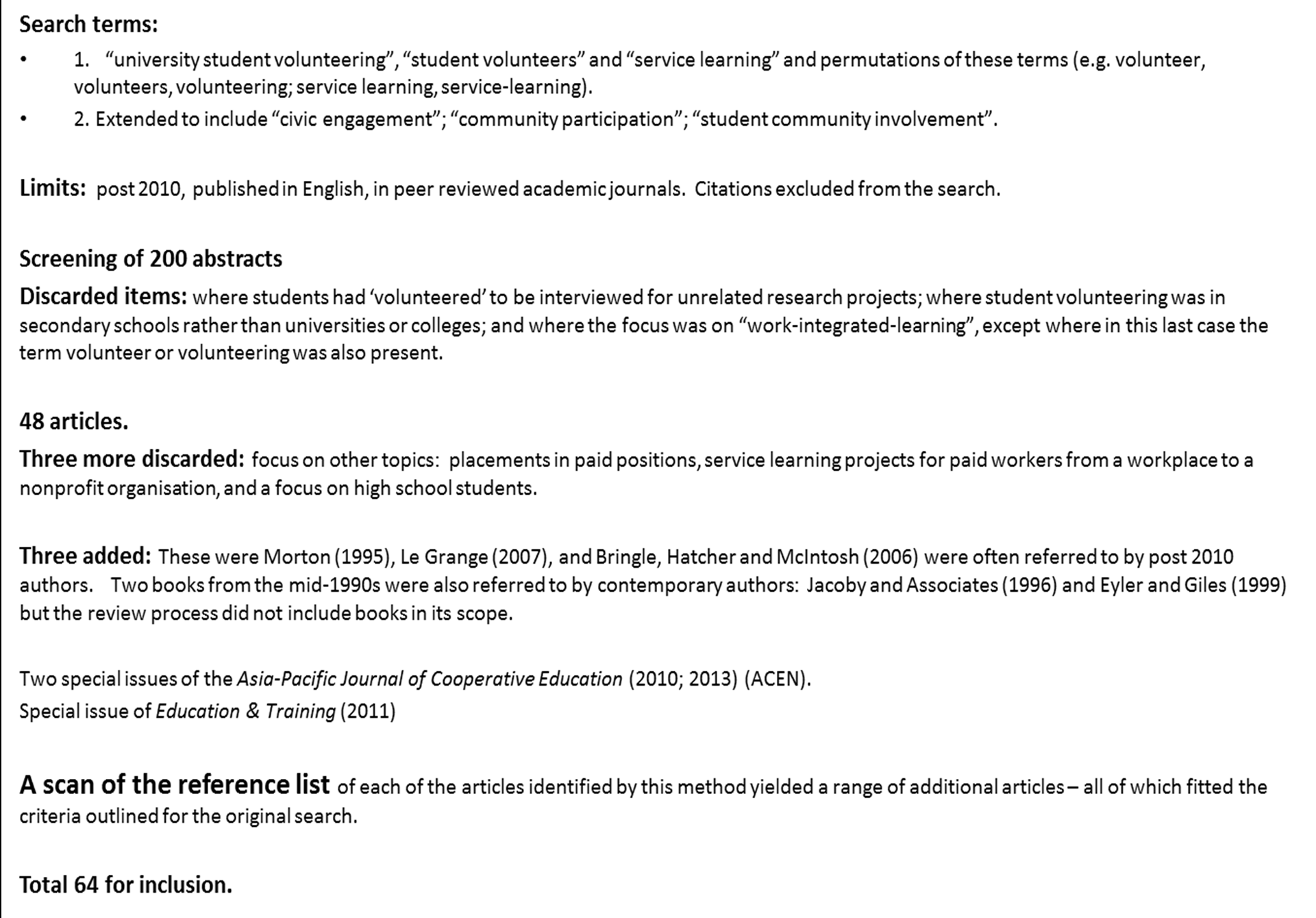 outline that indicates key stages of the literature search